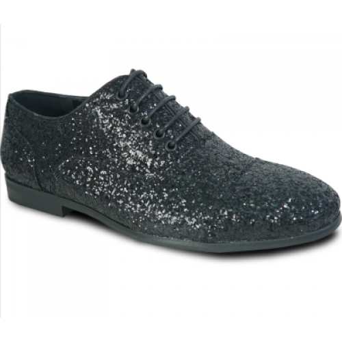 Black Sparkle Lace Up Tuxedo Shoes